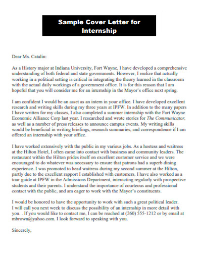 Sample Cover Letter for Internship