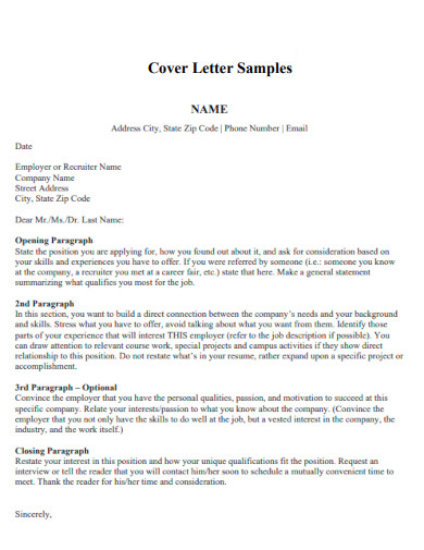 Sample Cover Letter for Resume
