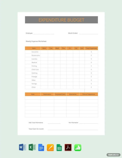 Sample Expenditure Budget Template