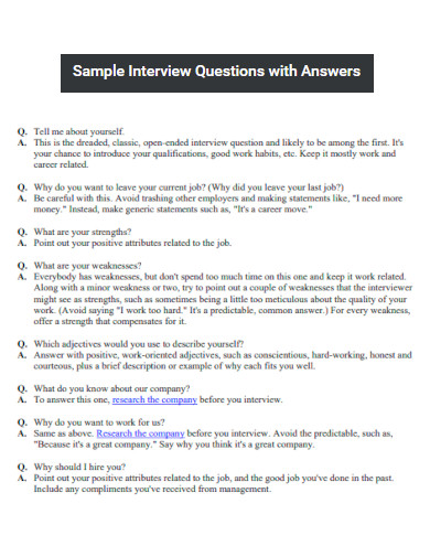 Sample Interview Questions with Answers