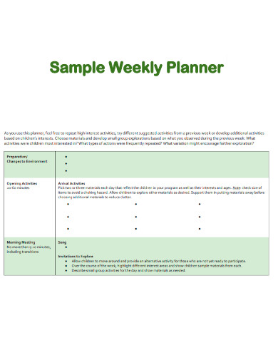 Sample Weekly Planner