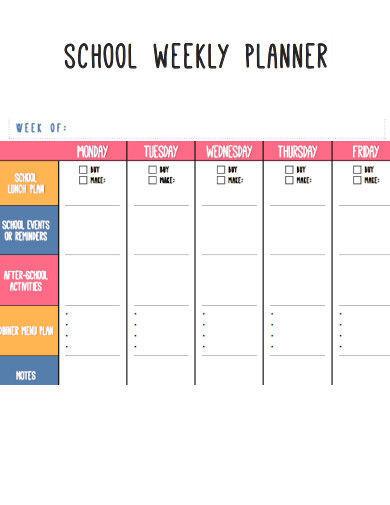 School Weekly Planner