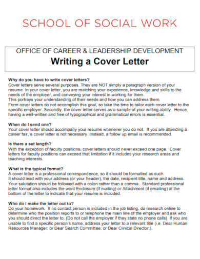School of Social Work Cover Letter for Resume