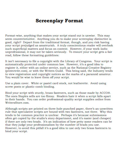 Screenplay Script Format