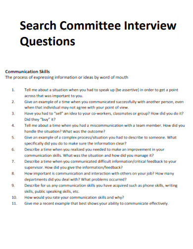 Search Committee Interview Questions