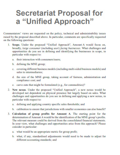 Secretariat Proposal for Unified Approach