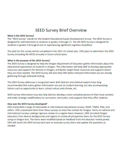 Seed Survey Brief Overview