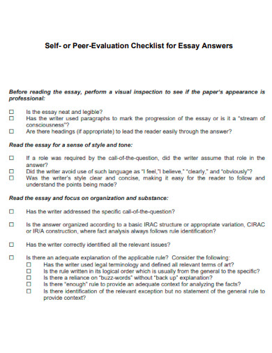 Self Evaluation Checklist for Essay Answers