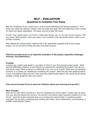 Self Evaluation Questions to Complete Your Essay
