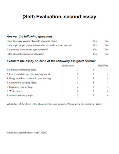 self evaluation model essay