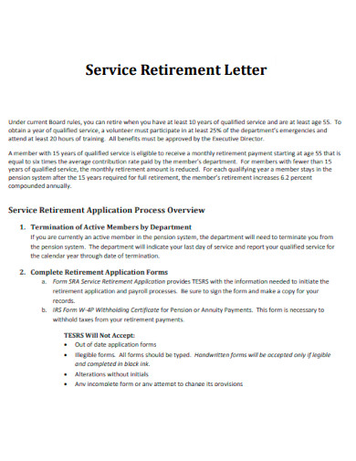Service Retirement Letter
