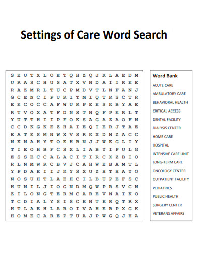 Settings of Care Word Search