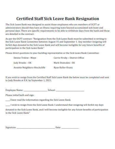 Sick Leave Bank Resignation Letter