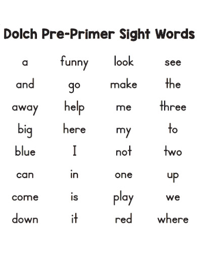 Simple Dolch Sight Words