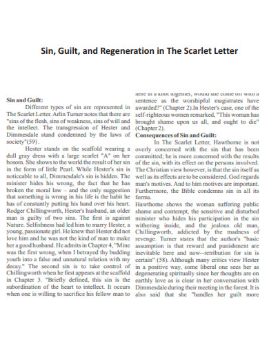 Sin and Regeneration in Scarlet Letter