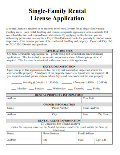 Single Family Rental License Application