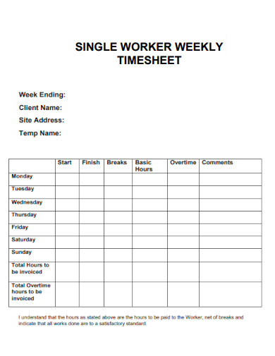 Single Worker Weekly Timesheet