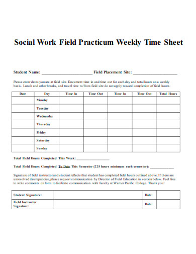 Social Work Field Practicum Weekly Timesheet