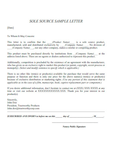 Sole Source Letter
