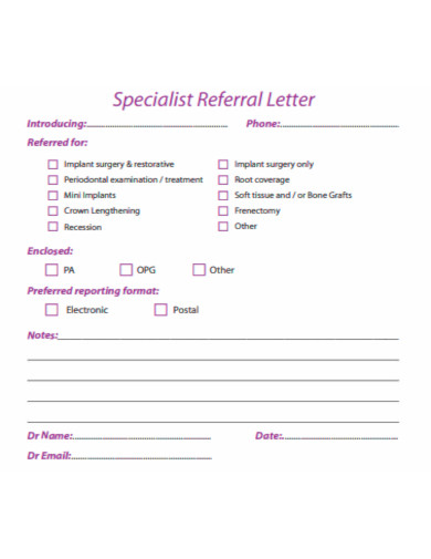 Specialist Referral Letter