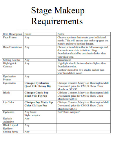 Stage Makeup Requirements