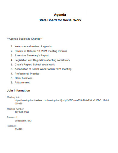 State Board for Social Work Meeting Agenda