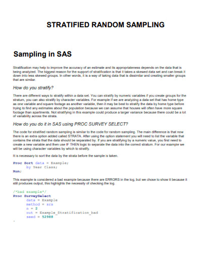 Stratified Random Sampling in SAS