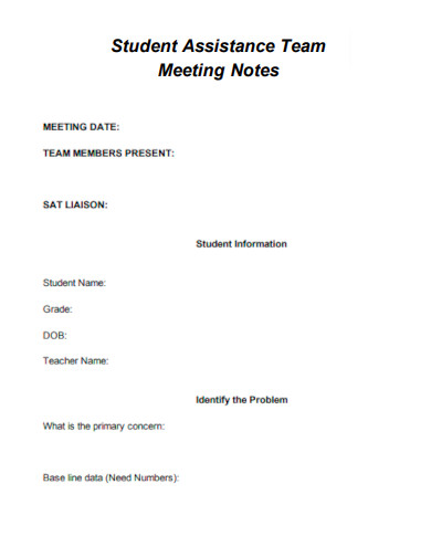Student Assistance Team Meeting Notes