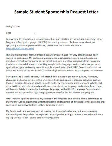 Student Sponsorship Request Letter