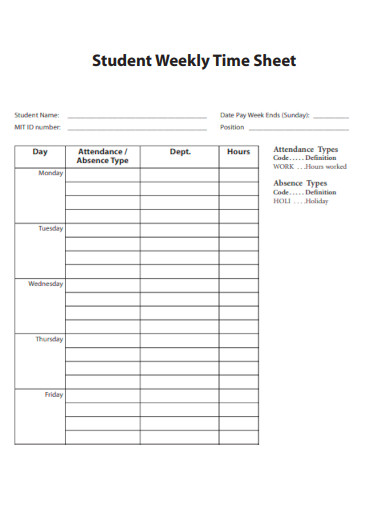 Student Weekly Time Sheet