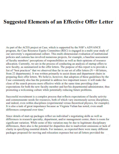 Suggested Elements of an Effective Offer Letter