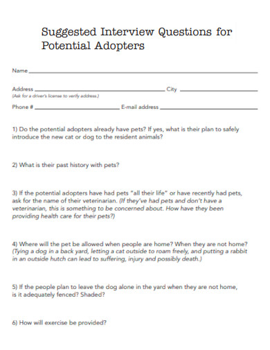 Suggested Interview Questions for Potential Adopters