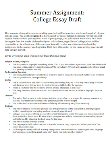 Summer Assignment College Essay