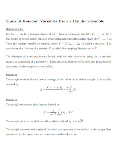 Sums of Random Variables from a Random Sample