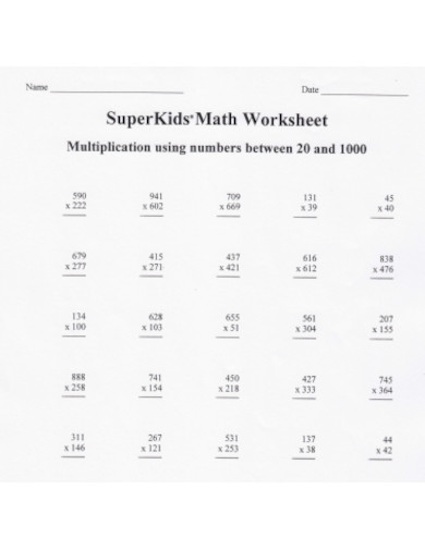 Super Kids Multiplication Worksheet
