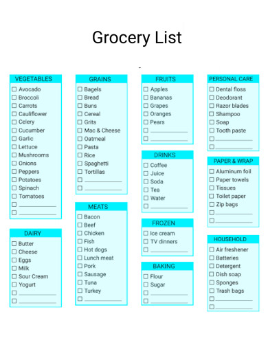 Supermarket Master Grocery List