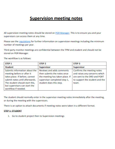 Supervision meeting notes