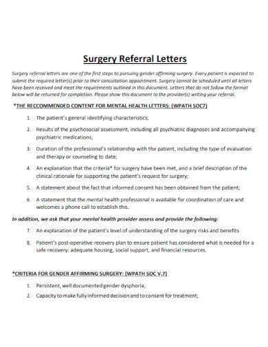 Surgery Referral Letter