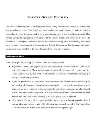 Survey Modality Tip Sheet