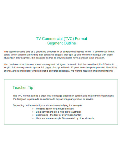 TV Commercial Script Format Segment Outline