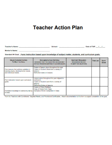 Teacher Action Plan