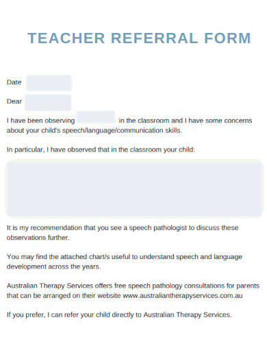 Teacher Referral Letter Form