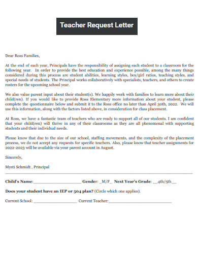 Teacher Request Letter