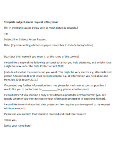 Template Subject Access Request Letter