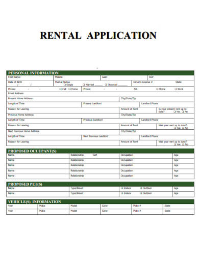 Tenant Rental Application