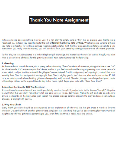 Thank You Note Assignment
