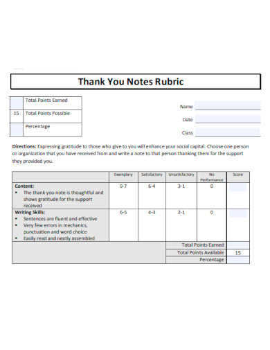Thank You Notes Rubric