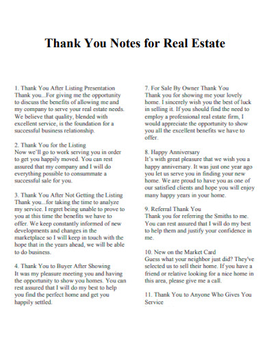 Thank You Notes for Real Estate