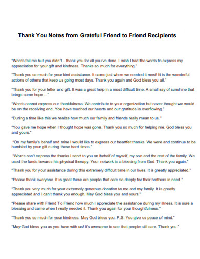 Thank You Notes from Grateful Friend to Friend Recipients