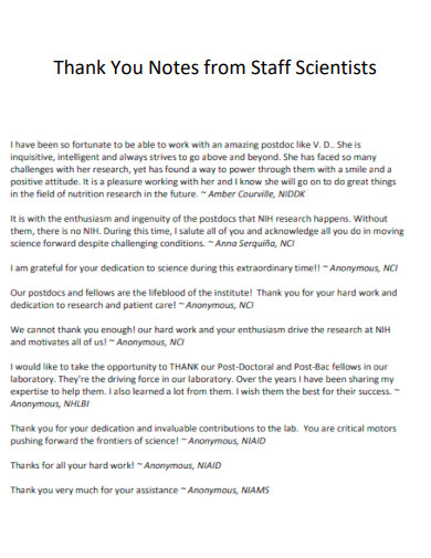 Thank You Notes from Staff Scientists